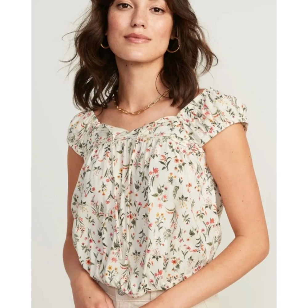 NEW Old Navy Womens Puff-Sleeve Cropped‎ Floral-Print Pintucked Blouse Size XXL